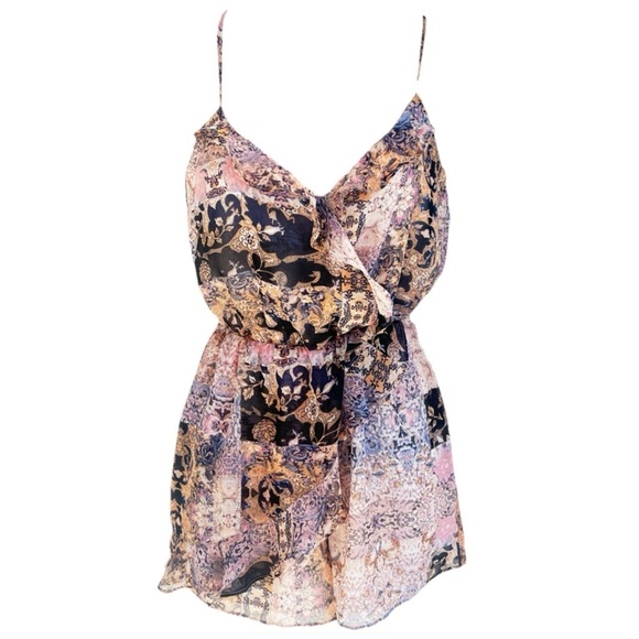 NEW BCBGeneration Chiffon Floral Spaghetti Strap V Neck Romper Colorful Size XXS - Picture 1 of 10